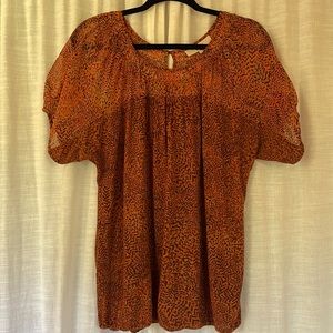 Loft Burnt Orange Print Top, Small